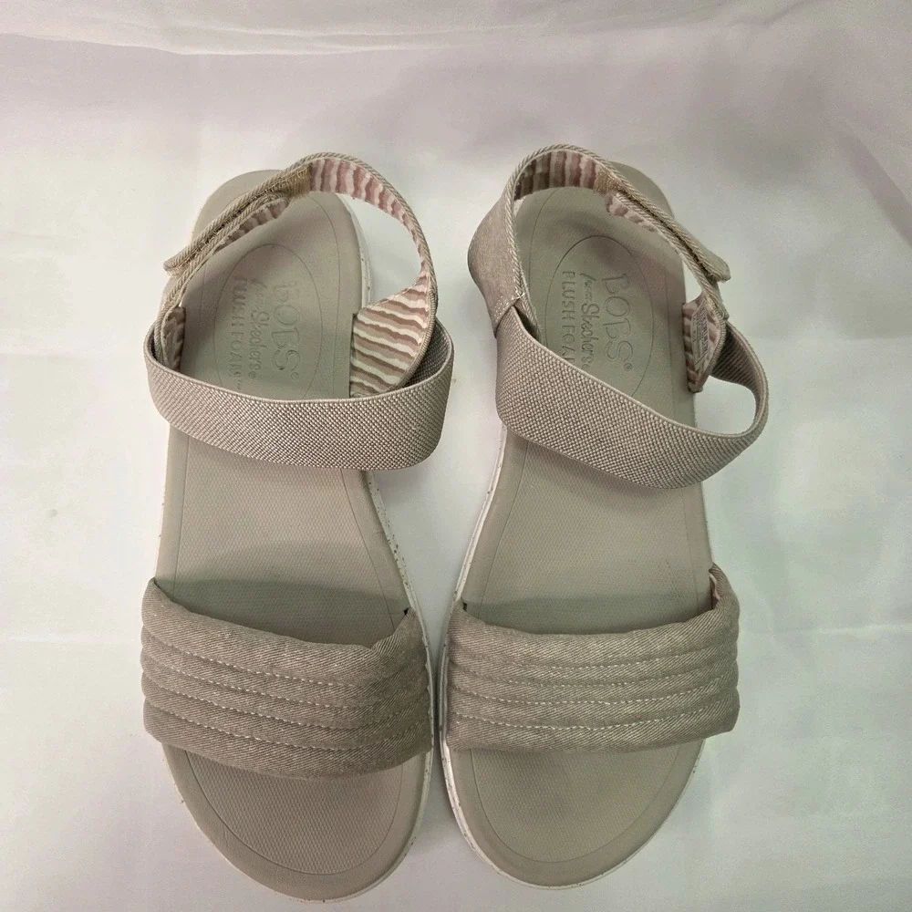 Skechers Bobs Summer Skipper Optical Chill Plush Foam Sandal Taupe Sz 9 Comfort - Picture 4 of 8